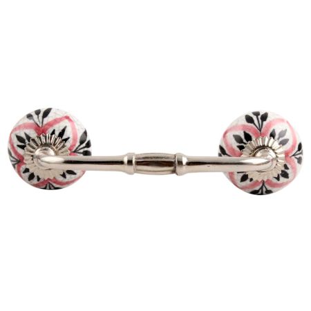 Black And Pink Floral Crackle Ceramic Bridge Handle